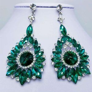 vintage style long gem dangle party formal wedding prom pageant earrings jewelry